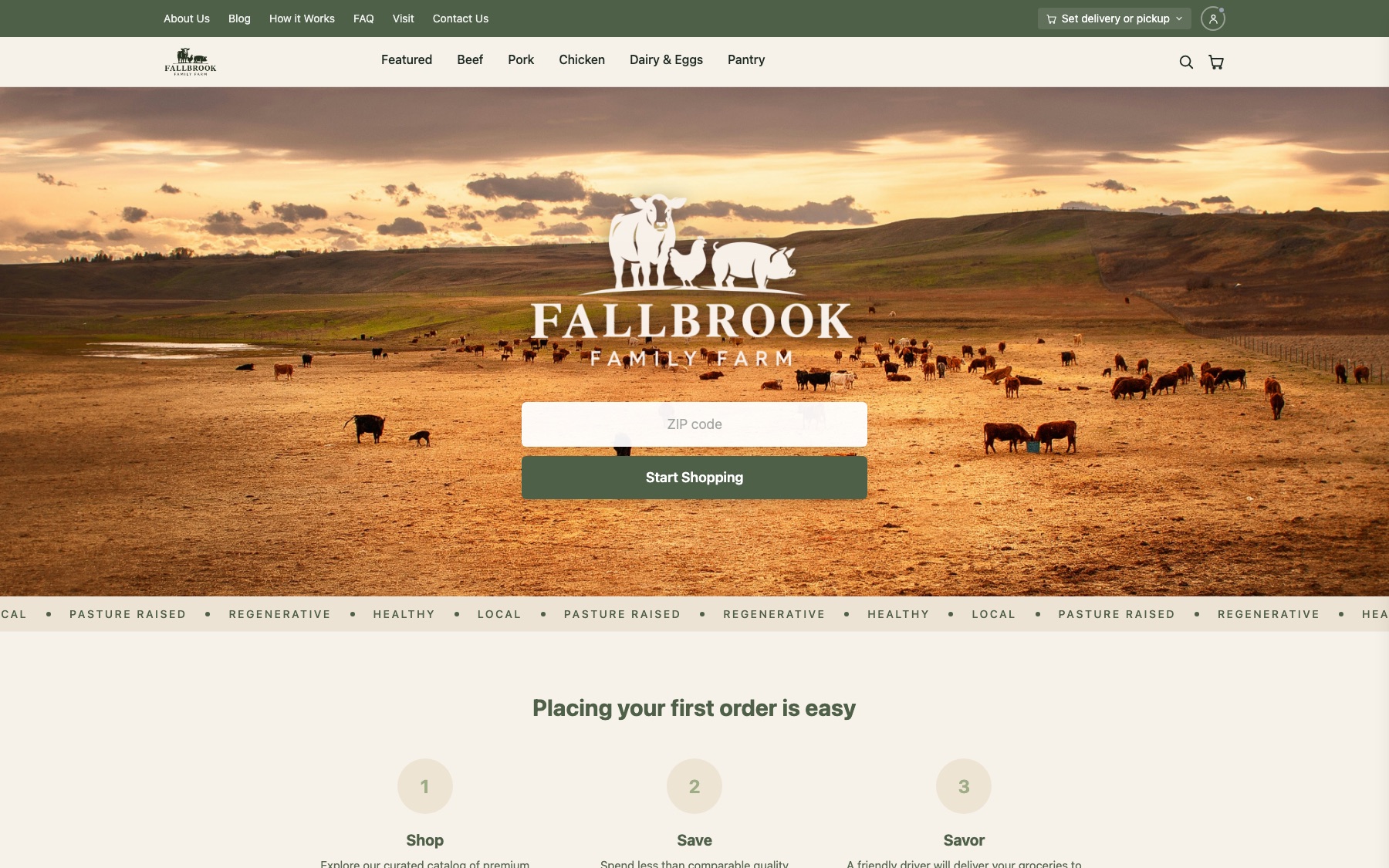 Fallbrook Family Farm storefront home page, built on Locavana
