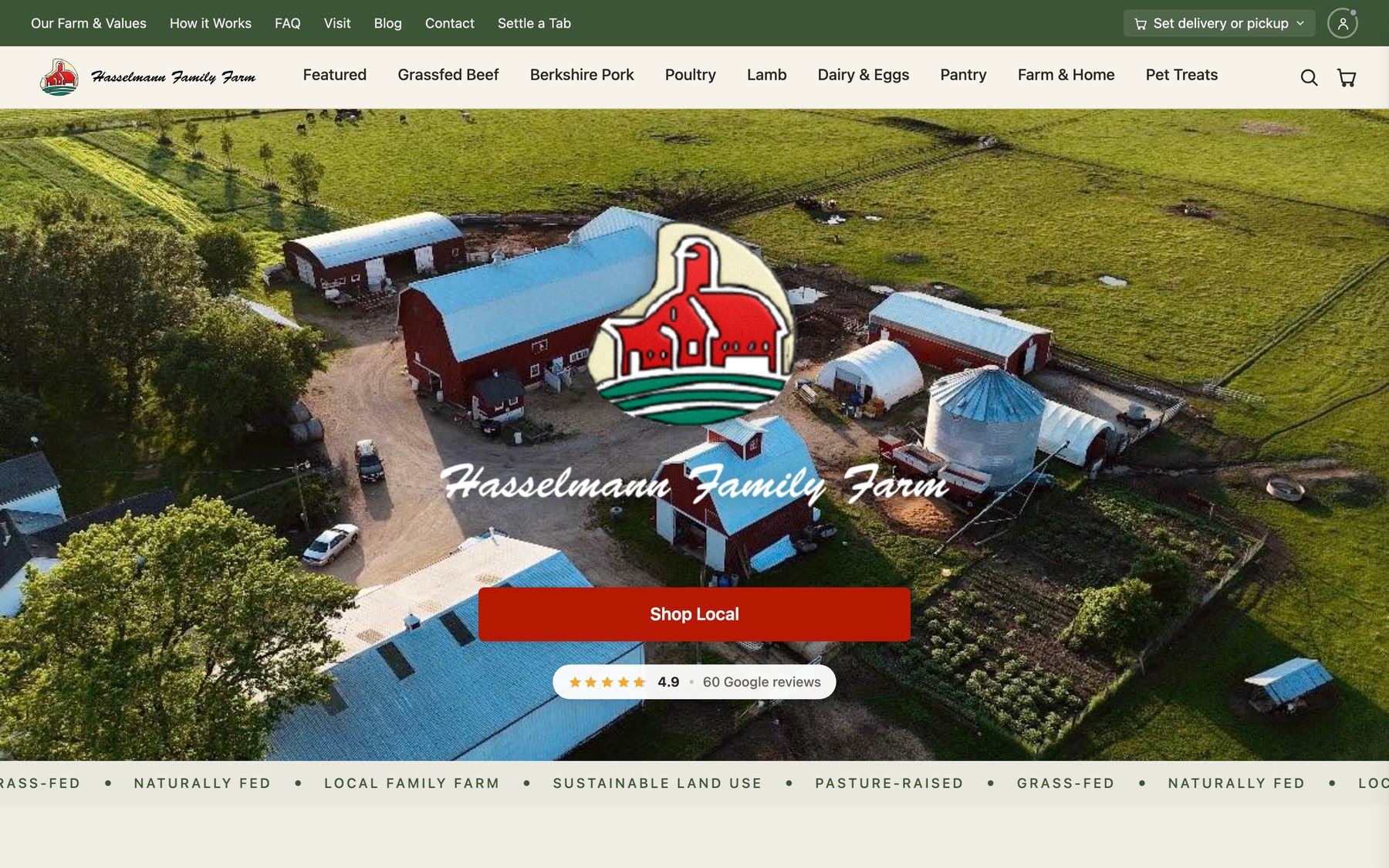Hasselmann Family Farm storefront home page, built on Locavana